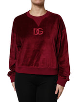Dolce & Gabbana Red Cotton Velvet Crew Neck Pullover Sweater